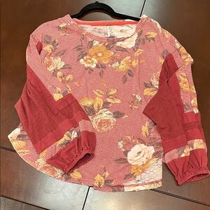 Free People Floral Rust and Cream Blouse